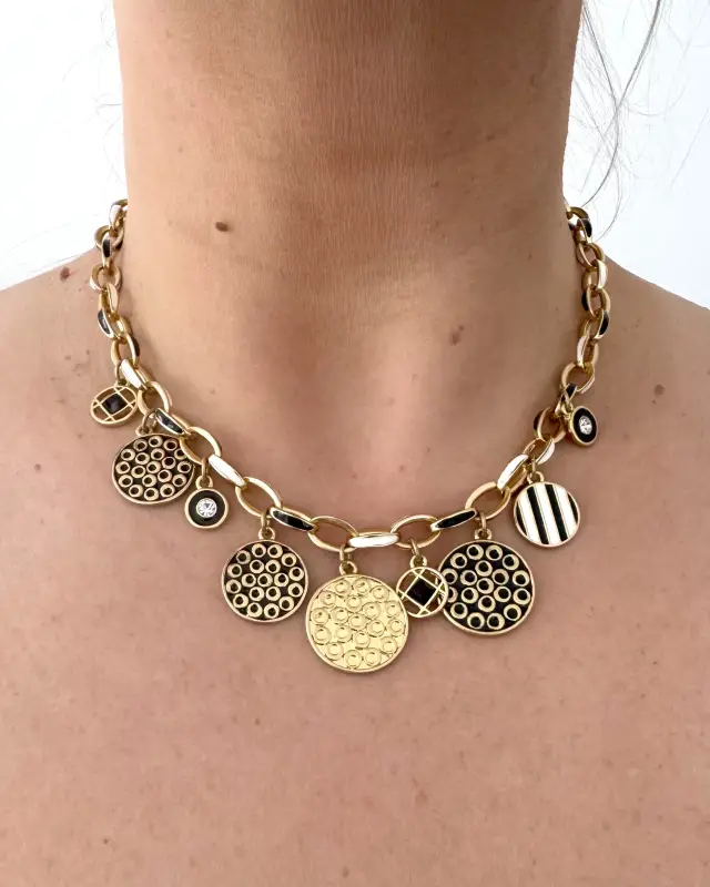 Колье "Морское" черно-белая эмаль