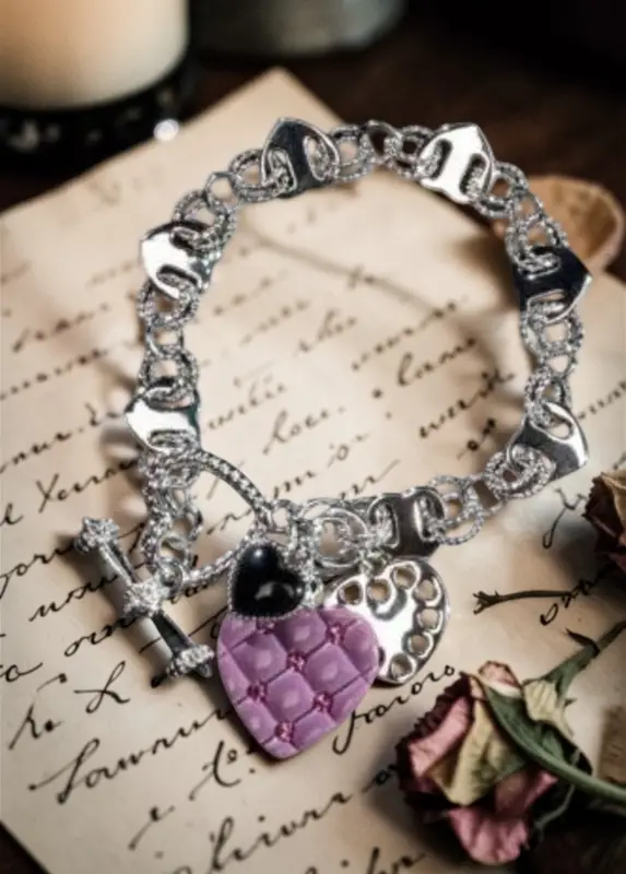 Браслет "Первая любовь" розовая, черная эмаль