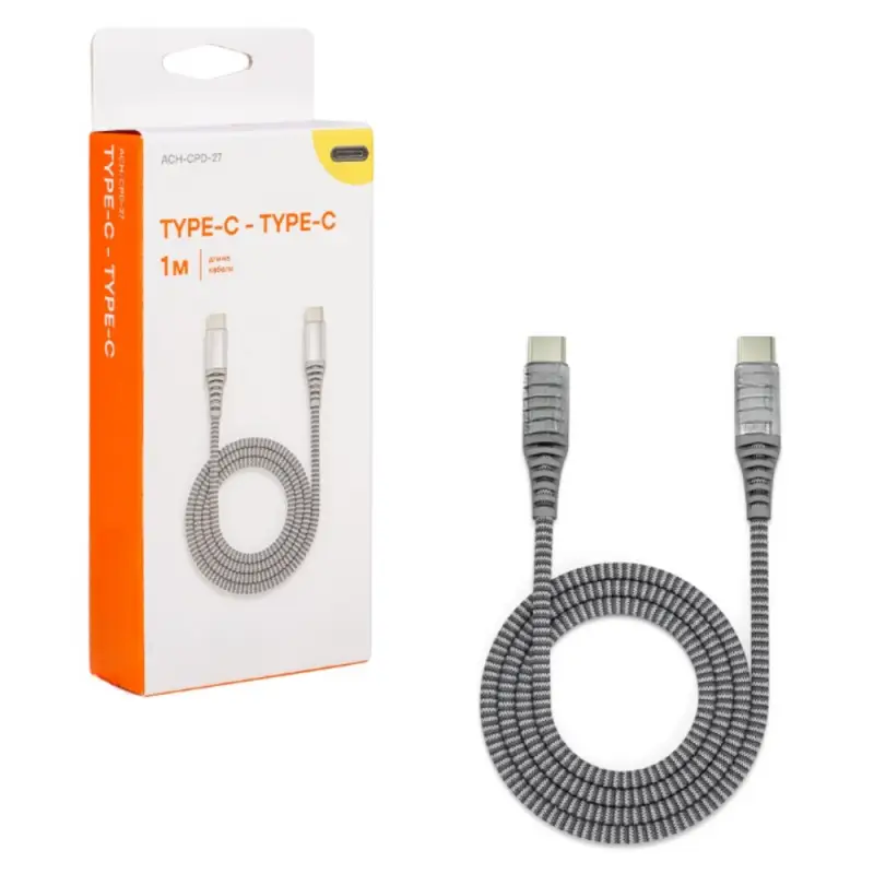 Кабель Type-C - Type-C поддержка PD 1м, серый нейлоновый Кабель Type-C - Type-C поддержка PD 1м, серый нейлоновый