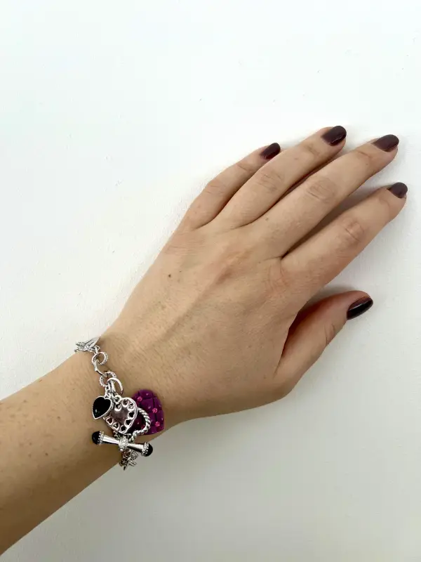 Браслет "Первая любовь" розовая, черная эмаль