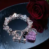 Браслет "Первая любовь" розовая, черная эмаль