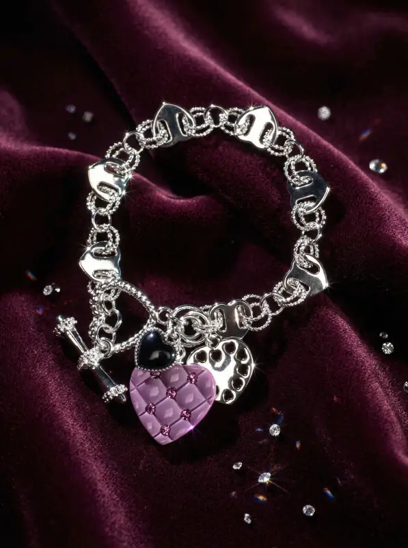 Браслет "Первая любовь" розовая, черная эмаль