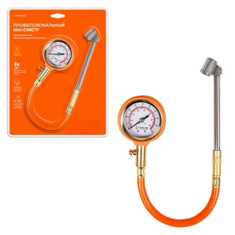 Манометр стрелочный профессиональный с шлангом обрезиненый 10 АТМ Манометр стрелочный профессиональный с шлангом обрезиненый 10 АТМ
