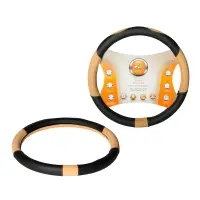Оплетка на руль, искусственная замша/кожа, песочная/черная, 38 см