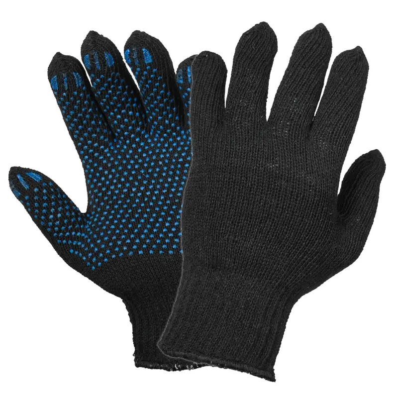 Перчатки трикотажные ХБ с ПВХ покрытием, двойн., черные, (1 пара)