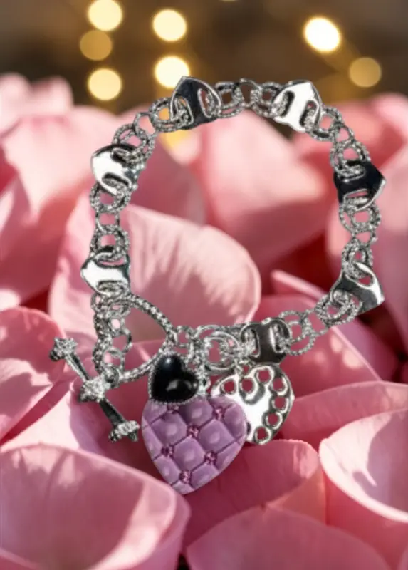 Браслет "Первая любовь" розовая, черная эмаль