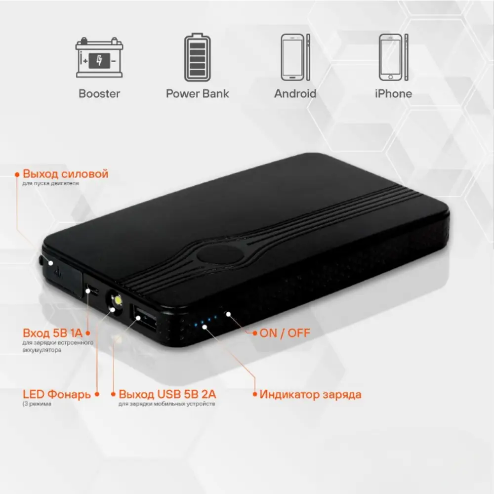 Аккумулятор пусковой (Booster) 8000мАч, 350А, 12.4V