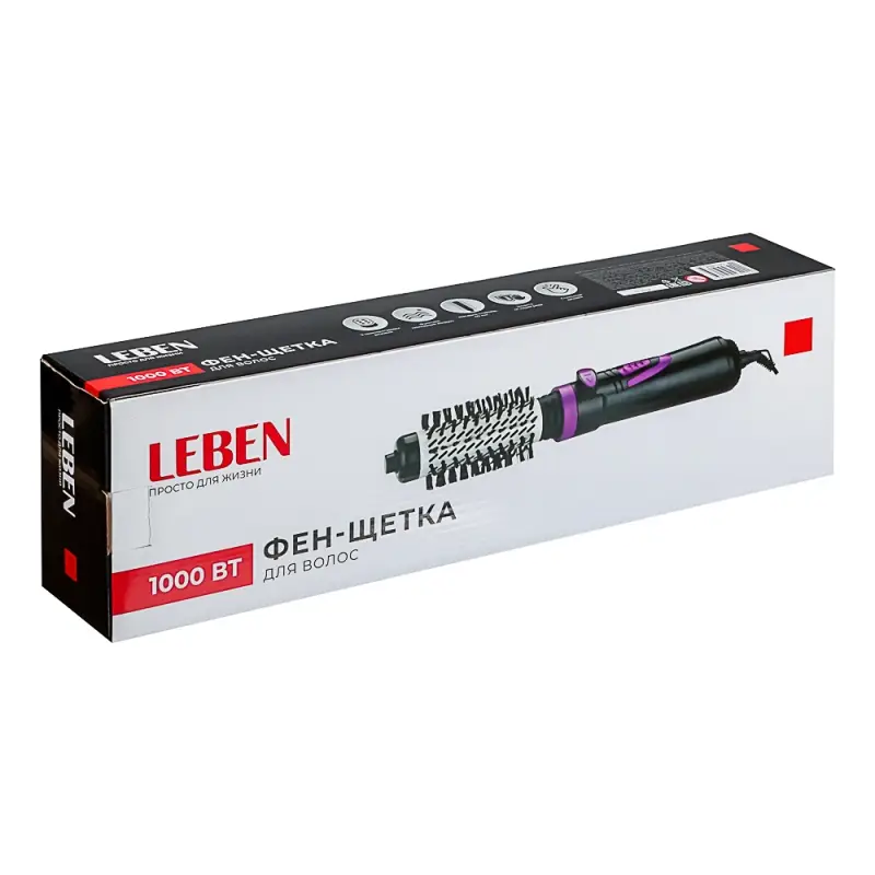 LEBEN Фен-щетка для волос, 1000Вт, 3 темп. реж., 2 скорости, автомат. вращение НТ-1002 LEBEN Фен-щетка для волос, 1000Вт, 3 темп. реж., 2 скорости, автомат. вращение НТ-1002