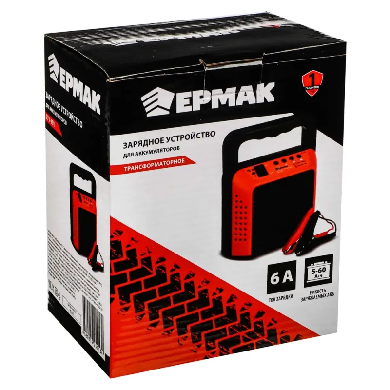 ЕРМАК Зарядное устройство трансформаторное автомат, 6A, 6В/12В, пластик корпус ЕРМАК Зарядное устройство трансформаторное автомат, 6A, 6В/12В, пластик корпус