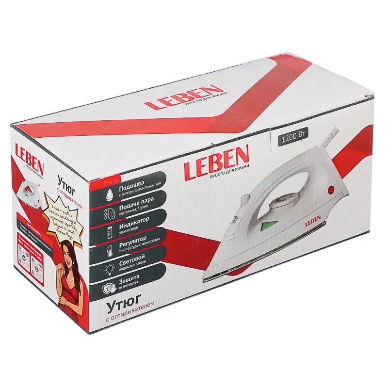 LEBEN Утюг с отпаривателем 1200 Вт, подошва - антипригарное покрытие LEBEN Утюг с отпаривателем 1200 Вт, подошва - антипригарное покрытие