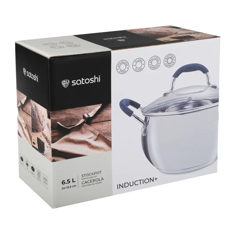 Кастрюля SATOSHI Альба, 6,5 л, 24х13,5см, со стеклянной. крышкой, индукция