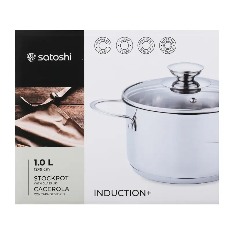 Кастрюля SATOSHI Мини, 1,0 л, 12х9,0см. со стеклянной крышкой, индукция