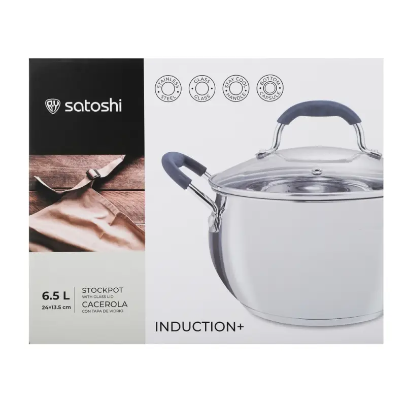 Кастрюля SATOSHI Альба, 6,5 л, 24х13,5см, со стеклянной. крышкой, индукция