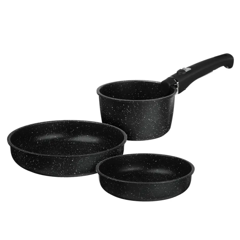 Набор посуды SATOSHI Nera, 4 предмета: ковш 1,3 л, сковороды 20 и 24 см, съёмная ручка, мраморное антипригарное покрытие, для индукции