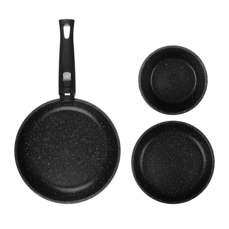 Набор посуды SATOSHI Nera, 4 предмета: ковш 1,3 л, сковороды 20 и 24 см, съёмная ручка, мраморное антипригарное покрытие, для индукции
