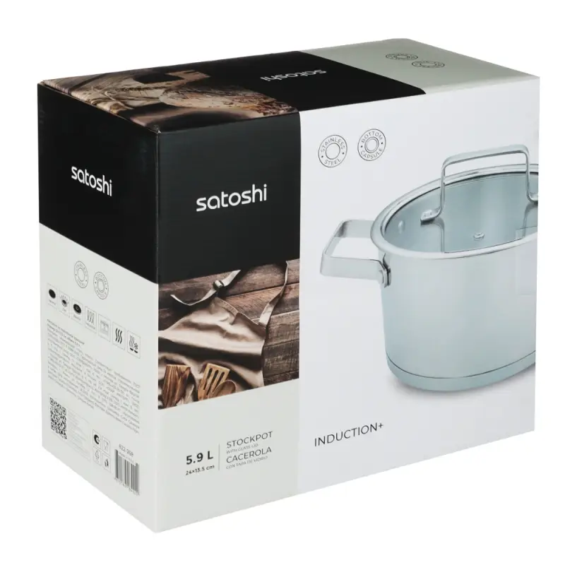 Кастрюля SATOSHI Шато, 5,9л, 24х13,5см, со стеклянной крышкой, индукция