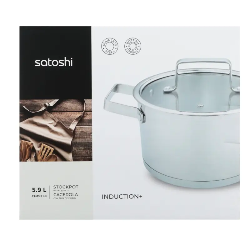 Кастрюля SATOSHI Шато, 5,9л, 24х13,5см, со стеклянной крышкой, индукция