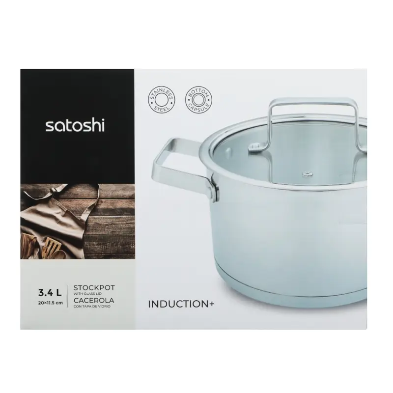 Кастрюля SATOSHI Шато, 3,4л, 20х11,5см. со стеклянной. крышкой, индукция
