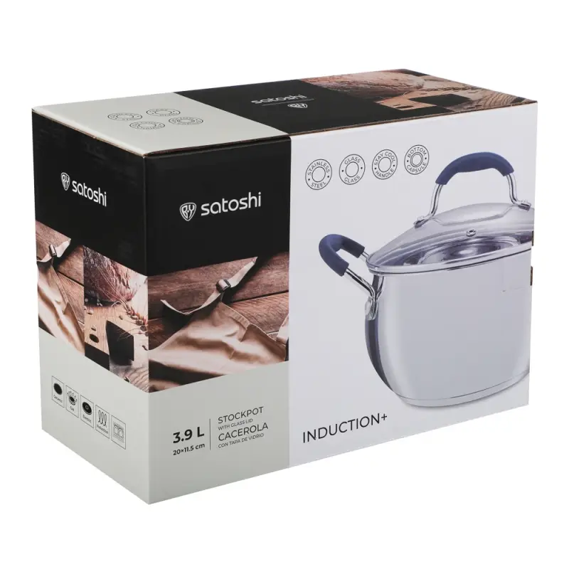 Кастрюля SATOSHI Альба, 3,9 л, 20х11,5см. со стеклянной крышкой, индукция
