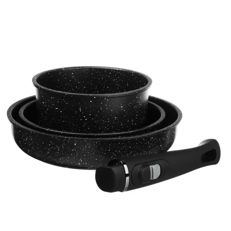 Набор посуды SATOSHI Nera, 4 предмета: ковш 1,3 л, сковороды 20 и 24 см, съёмная ручка, мраморное антипригарное покрытие, для индукции