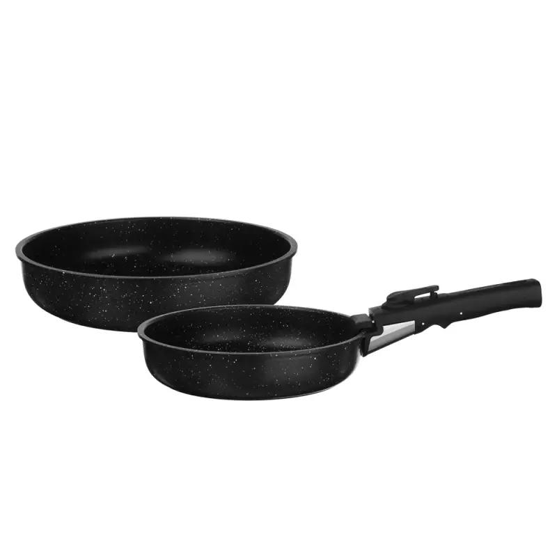 Сковорода SATOSHI Анси, Набор посуды 3пр, 20, 24 см.+съем. ручка, антиприг. покрытие мрамор, индукция