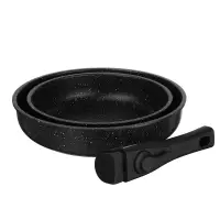 Сковорода SATOSHI Анси, Набор посуды 3пр, 20, 24 см.+съем. ручка, антиприг. покрытие мрамор, индукция