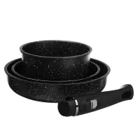 Набор посуды SATOSHI Nera, 4 предмета: ковш 1,3 л, сковороды 20 и 24 см, съёмная ручка, мраморное антипригарное покрытие, для индукции