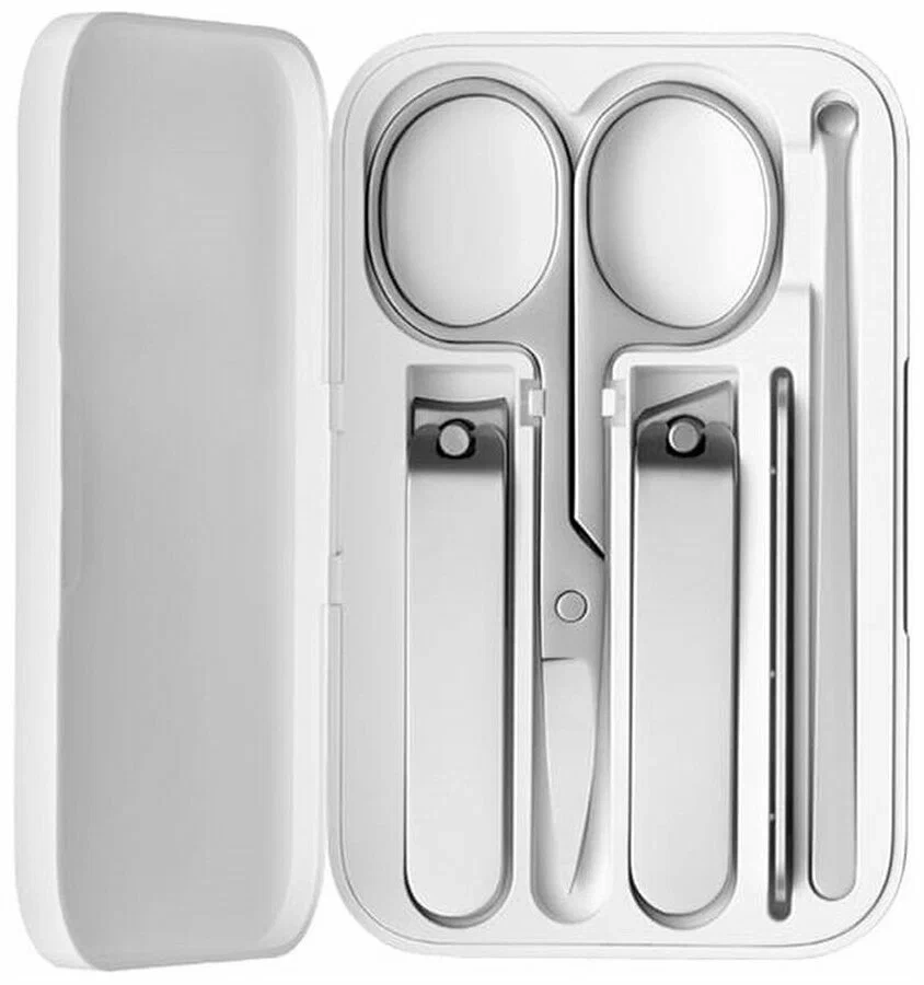 Маникюрный набор 5 в 1 Xiaomi  Nail для маникюра, педикюра, инструменты из нержавеющей стали с дизайном и ударопрочным кейсом белый