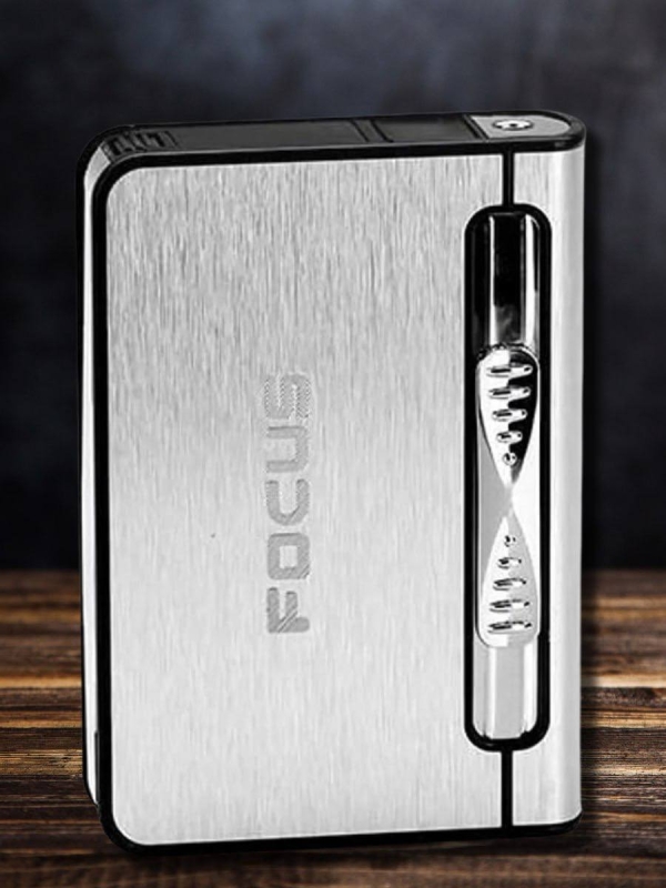 Портсигар Focus с газовой зажигалкой (серебро) Портсигар Focus с газовой зажигалкой (серебро)