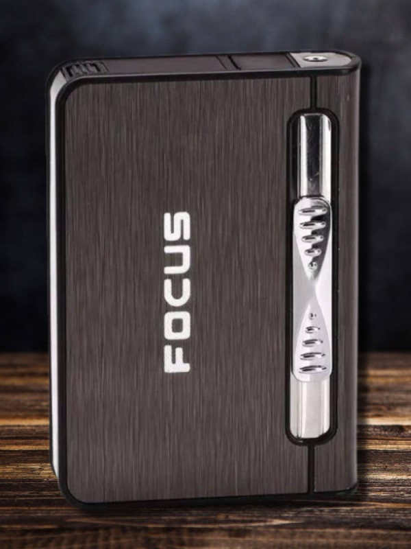 Портсигар Focus с газовой зажигалкой (серебро) Портсигар Focus с газовой зажигалкой (серебро)