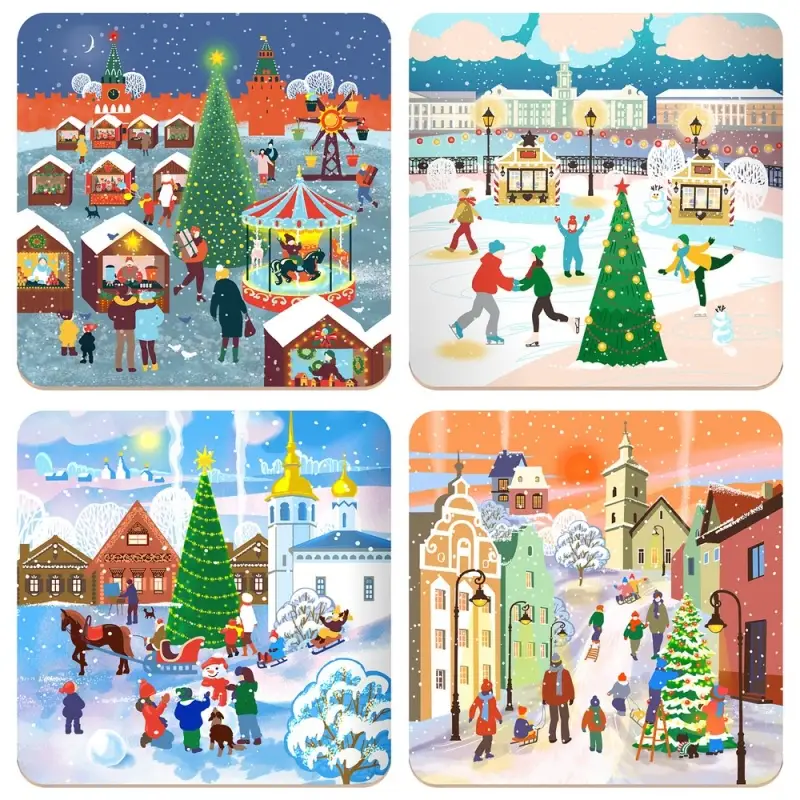 Подставка под горячее Зимние города 14х14см Подставка под горячее Зимние города 14х14см