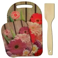 Доска разделочная с подставкой и лопаткой Красочная весна 3 предмета