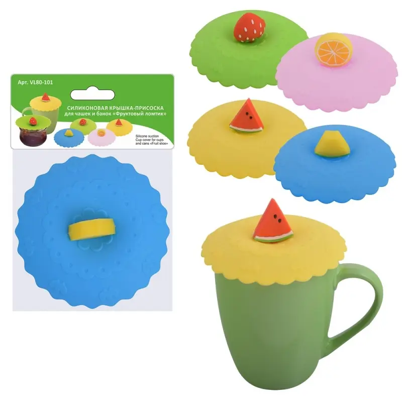 Силиконовая крышка присоска для чашек и банок Фруктовый ломтик (ассортимент) Силиконовая крышка присоска для чашек и банок Фруктовый ломтик (ассортимент)