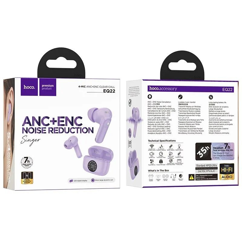 Беспроводные наушники hoco EQ22 фиолетовые Беспроводные наушники hoco EQ22 фиолетовые