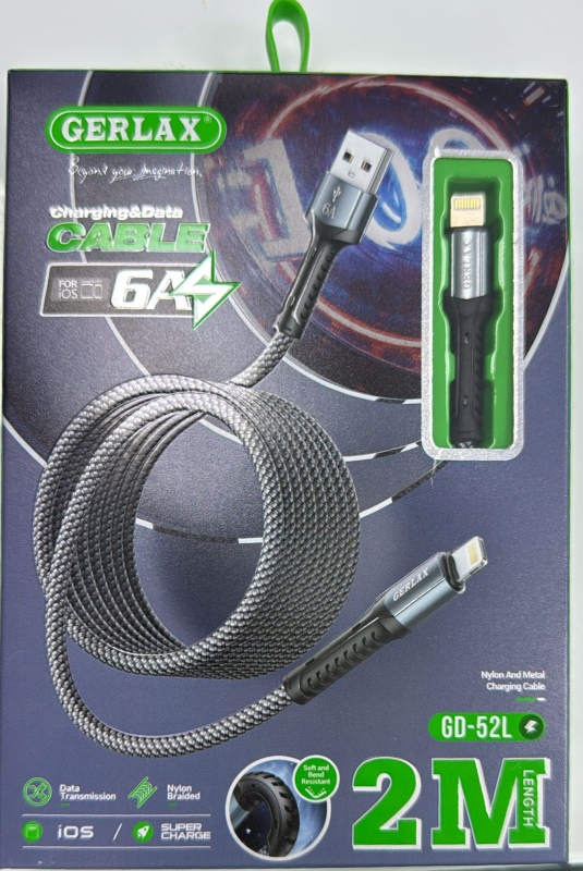 Кабель GERLAX Lightning USB 2м GD-52L Кабель GERLAX Lightning USB 2м GD-52L