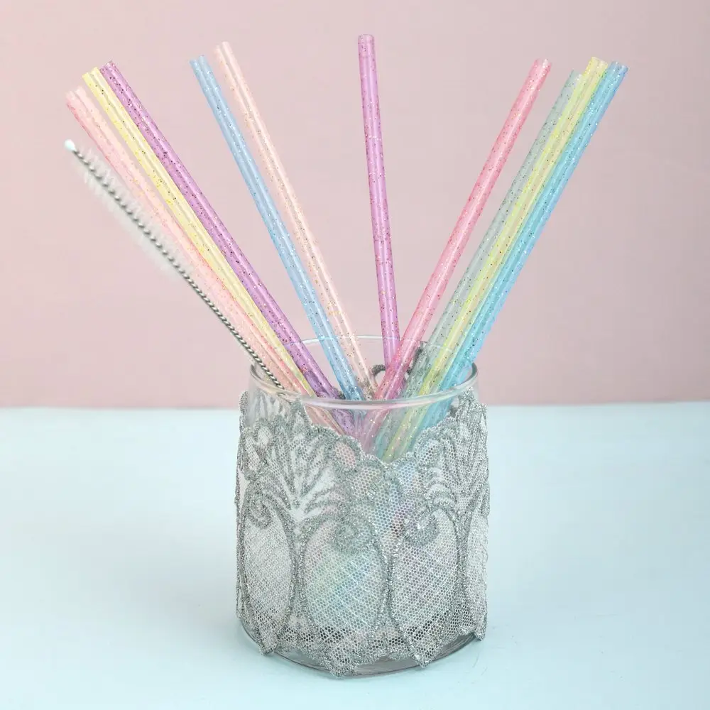 Трубочки для коктейля Блестки 12 шт с ершиком Трубочки для коктейля Блестки 12 шт с ершиком