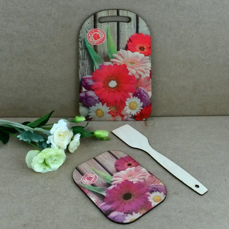 Доска разделочная с подставкой и лопаткой Красочная весна 3 предмета Доска разделочная с подставкой и лопаткой Красочная весна 3 предмета