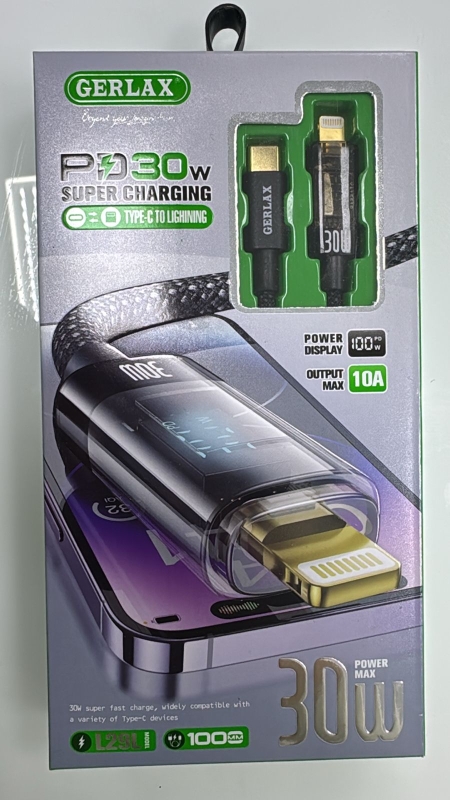 Кабель GERLAX с дисплеем Type-C - Lightning 1м L29L Кабель GERLAX с дисплеем Type-C - Lightning 1м L29L