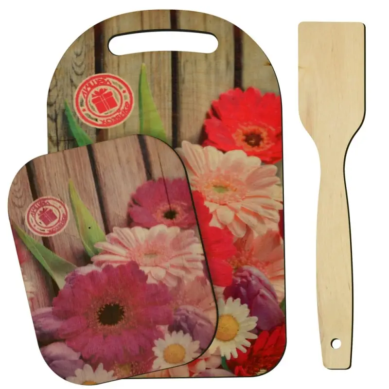 Доска разделочная с подставкой и лопаткой Красочная весна 3 предмета Доска разделочная с подставкой и лопаткой Красочная весна 3 предмета