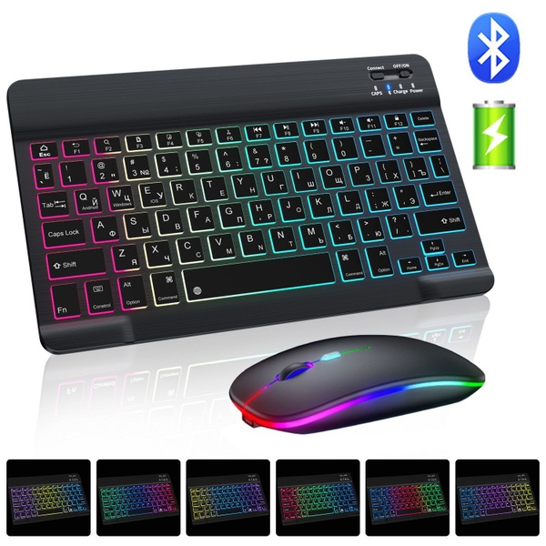Клавиатура беспроводная с подсветкой RGB  мышка LED Русская раскладка черный Клавиатура беспроводная с подсветкой RGB  мышка LED Русская раскладка черный