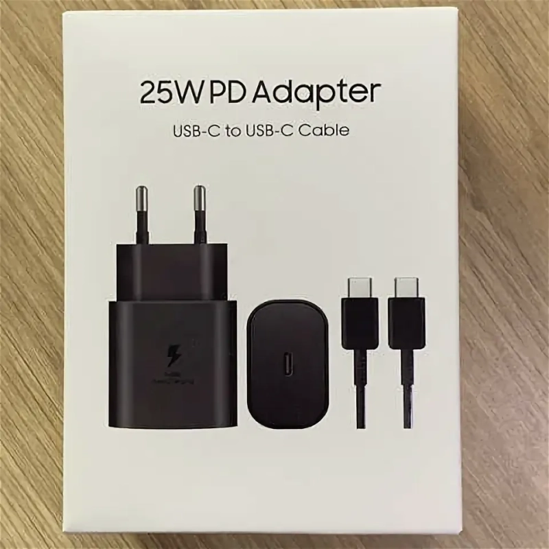 Комплект супер быстрой зарядки для Samsung: адаптер USB-C 25W кабель 5А Комплект супер быстрой зарядки для Samsung: адаптер USB-C 25W кабель 5А