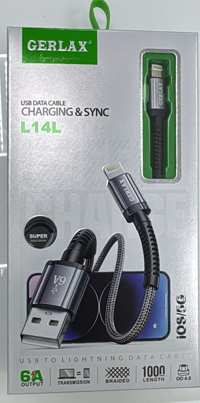 Кабель GERLAX USB Lightning 1м L14L Кабель GERLAX USB Lightning 1м L14L