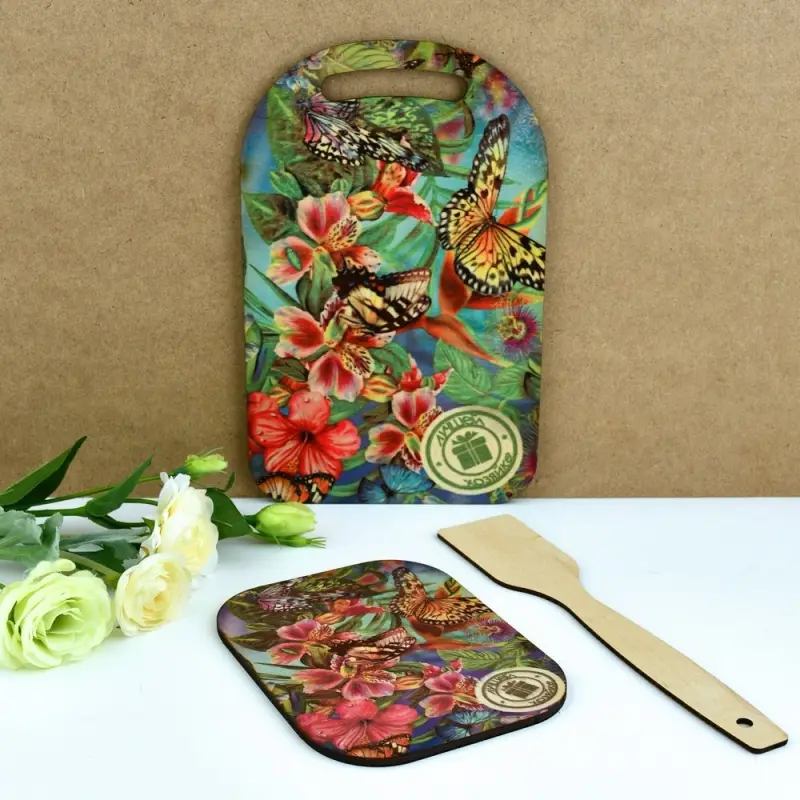 Доска разделочная с подставкой и лопаткой Яркое лето 3 предмета Доска разделочная с подставкой и лопаткой Яркое лето 3 предмета