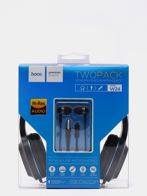 Наушники накладные HOCO W24 черный-голубой Наушники накладные HOCO W24 черный-голубой