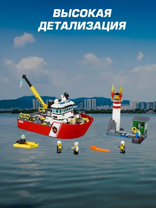 Конструктор Сити Пожарный катер 412 дет Конструктор Сити Пожарный катер 412 дет