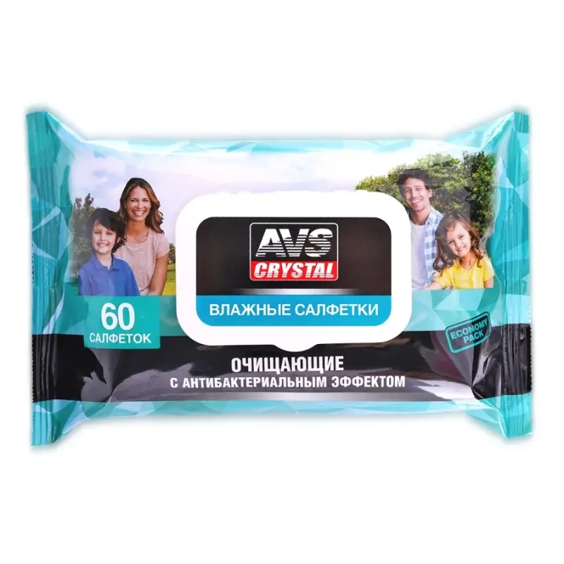Влажные салфетки "Очищающие с антибактериальным эффектом" (пластиковый клапан) 60шт