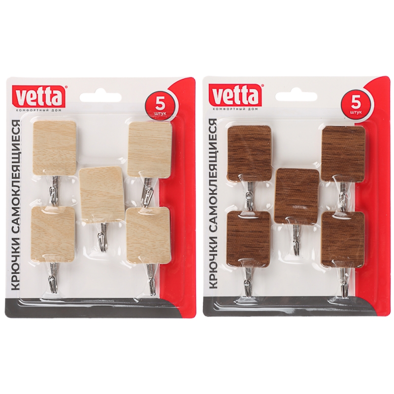 VETTA Крючки самоклеящиеся, 5 шт, принт под  VETTA Крючки самоклеящиеся, 5 шт, принт под "Дерево", металл, PS, 2 цвета