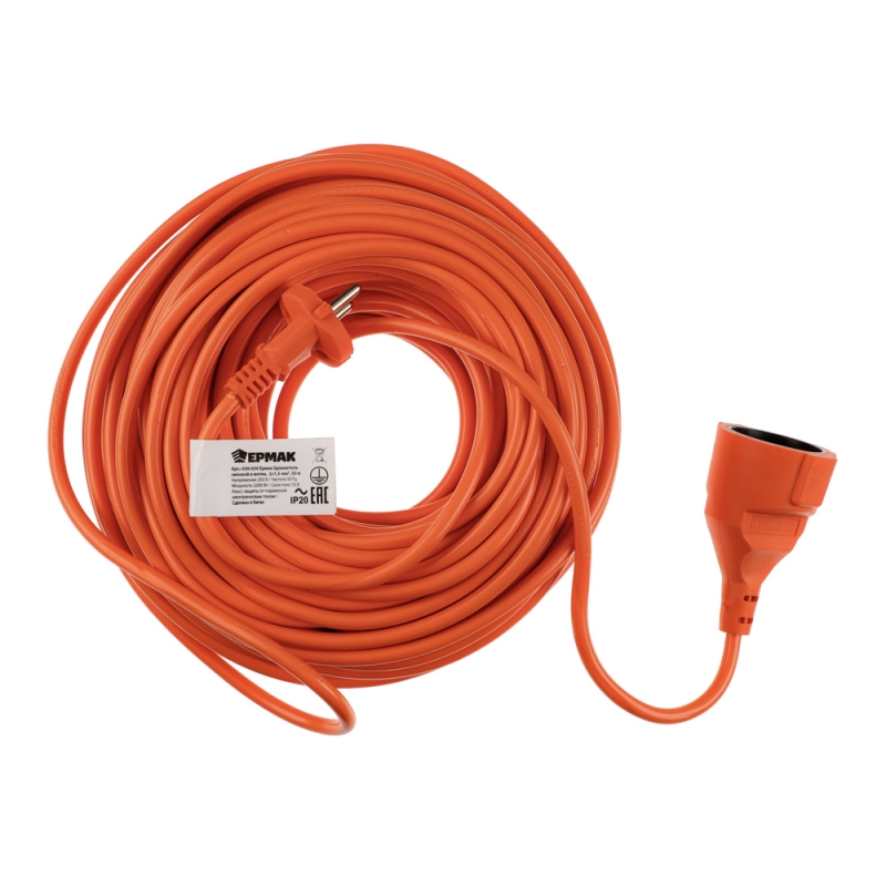 ЕРМАК Удлинитель силовой в мотке, 2х1,0 мм2, длина 20м (маск.нагрузка 10А или 2,2кВт) ЕРМАК Удлинитель силовой в мотке, 2х1,0 мм2, длина 20м (маск.нагрузка 10А или 2,2кВт)