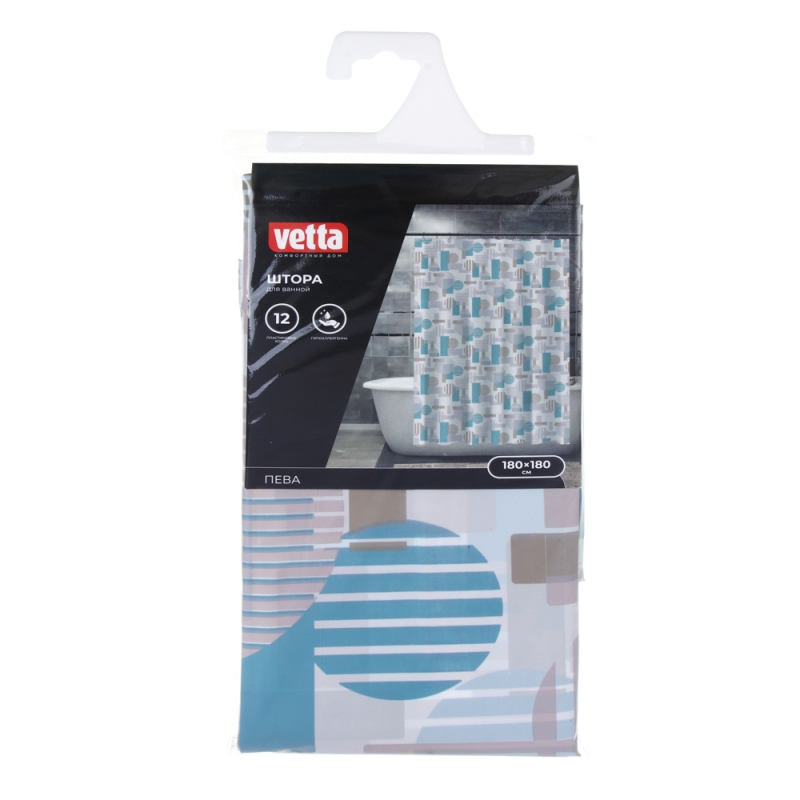 VETTA Шторка для ванной, ПЕВА, 30 г/м2, 180x180 см, Геометрия VETTA Шторка для ванной, ПЕВА, 30 г/м2, 180x180 см, Геометрия
