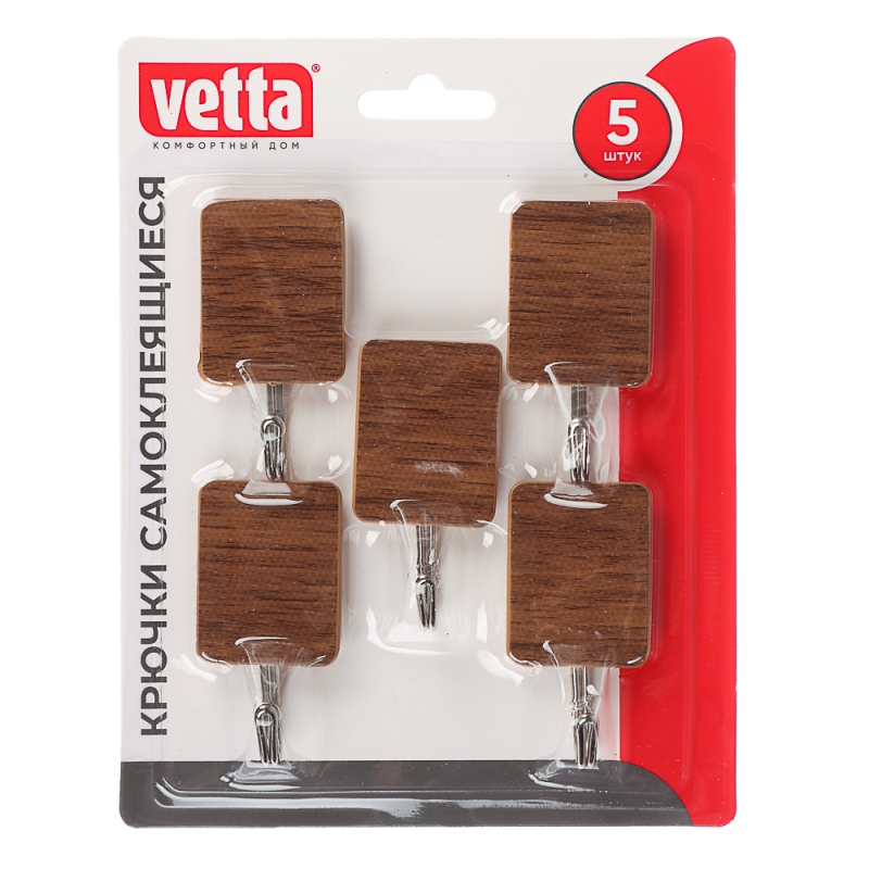 VETTA Крючки самоклеящиеся, 5 шт, принт под  VETTA Крючки самоклеящиеся, 5 шт, принт под "Дерево", металл, PS, 2 цвета